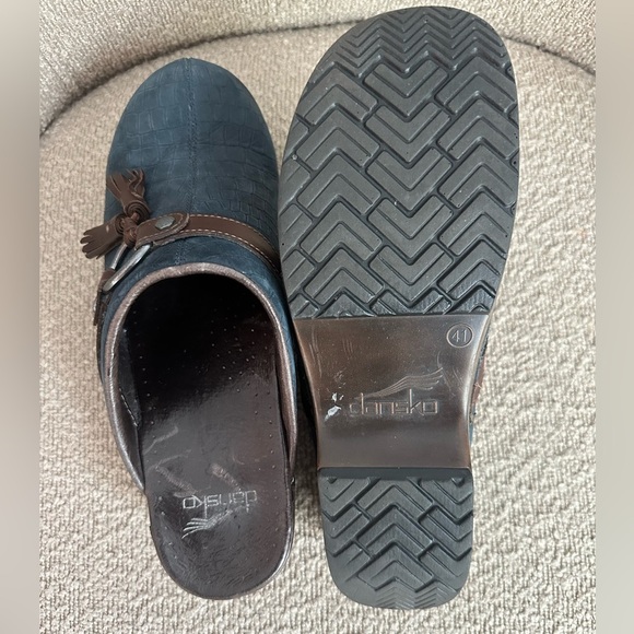 Dansko Shandi Bohemian Snakeskin Blue Leather Slip-on Clogs. Size 41‎ - Picture 6 of 9